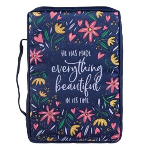 Bible Cover, Canvas, Everything Beautiful Ecclesiastes 3, Navy Large