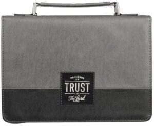 Bible Cover, Trust In The Lord, Faux Leather, Gray and Black, Large