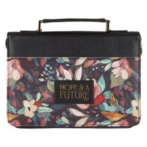 BIBLE COVER, HOPE AND A FUTURE, FAUX LEATHER, BLACL FLORAL, LARGE