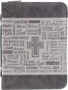Bible Cover, Black and Gray, Names of Jesus, XL