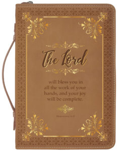 Deuteronomy 16:15, Bible Cover, Medium Brown and Gold, Faux Leather