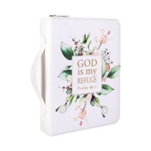 Bible Cover, God Is My Refuge, Faux Leather, White, XL