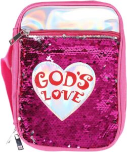 Bible Cover, Gods Love, Canvas, Pink with Sequins, Medium