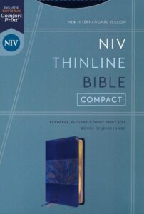 NIV, Thinline Compact Bible, Imitation Leather, Blue Floral, Red Letter, Comfort Print