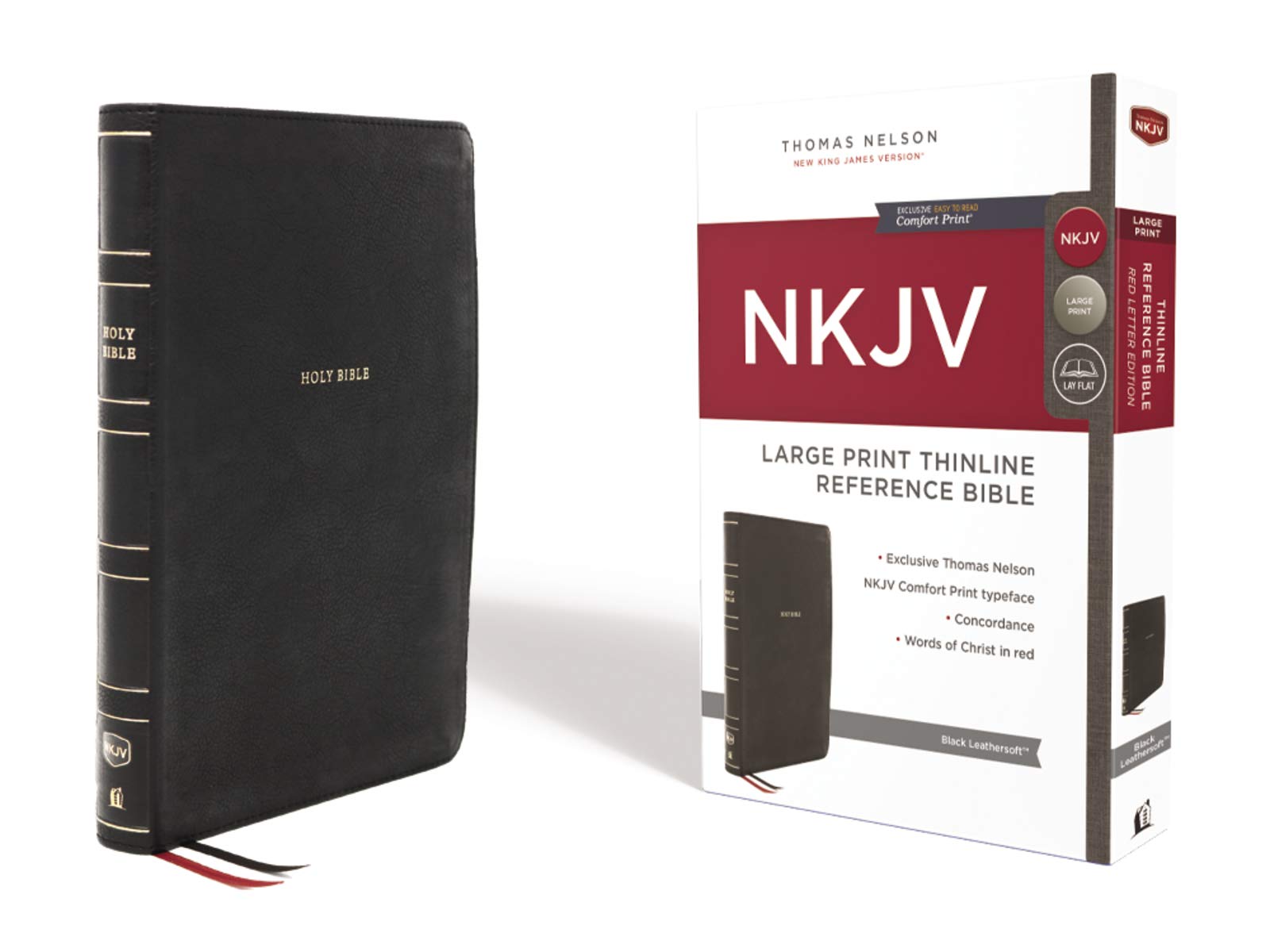 NKJV, Thinline Reference Bible, Leathersoft, Black, Large Print