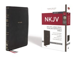 NKJV, Deluxe Thinline Reference Bible, Leathersoft, Black, Large Print