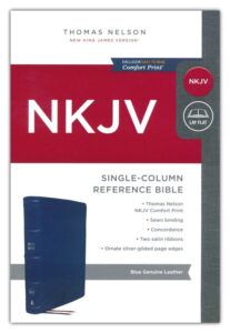 NKJV, Reference Bible, Single Column, Comfort Print, Genuine Leather, Blue