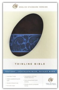 ESV, Thinline Bible, Imitation Leather, TruTone Chocolate/Blue Paisley Band