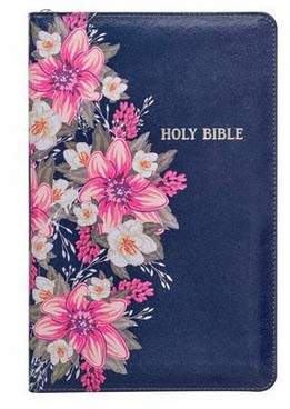KJV, Deluxe Gift Bible, Imitation Leather, Blue Floral with Zipper