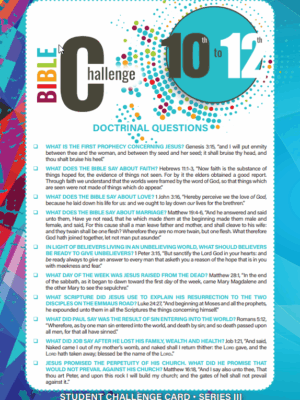 Bible Challenge 10th-12th Grade STUDENT CHALLENGE CARD, Series III