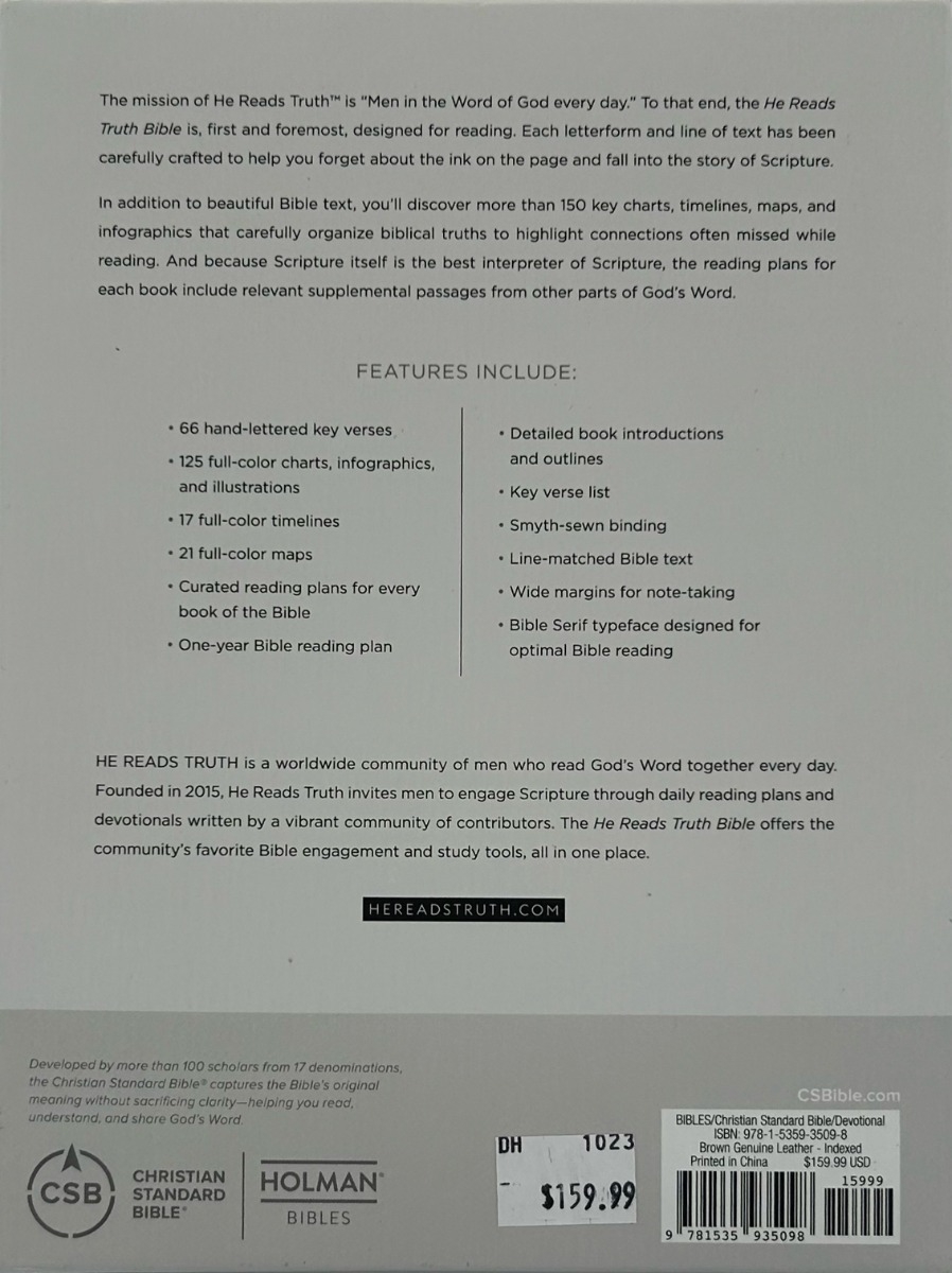 CSB, He Reads Truth Bible, Brown Genuine Leather (Indexed) - Image 2