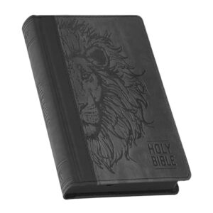 KJV, Compact Holy Bible, Vegan Leather, Black and Gray with Lion Imprint